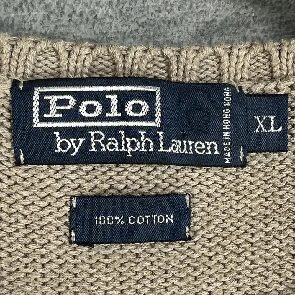Polo Ralph Lauren Mens XL Tan Knit Sweater Vest Logo Golf Quiet Luxury Old Money